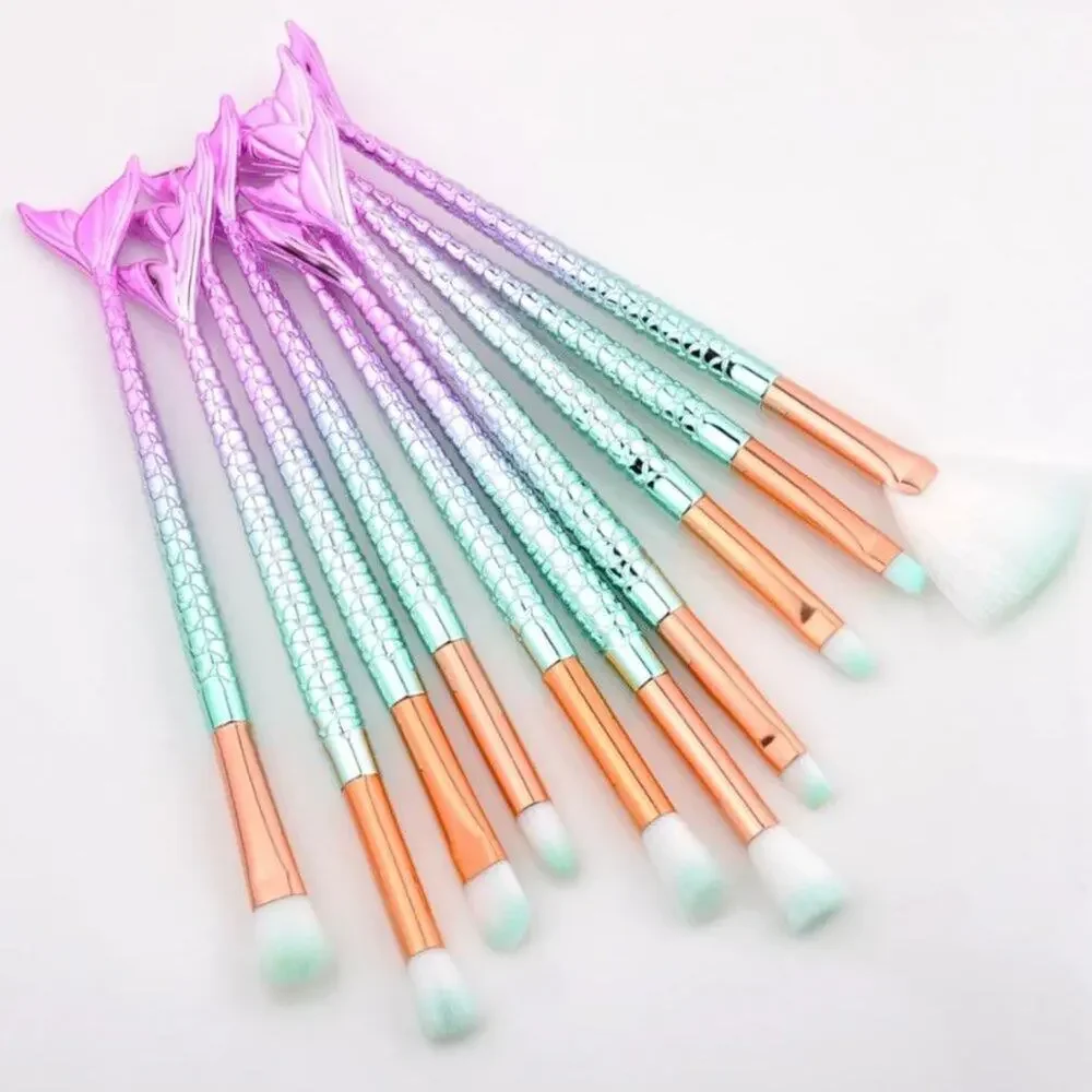 10 Piece Diamond Mermaid Make Up Brush Set